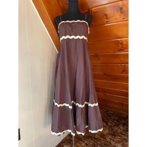 Sim & Sam Brown Cotton Midi Dress with RickRack Ribbon Trim sz XL